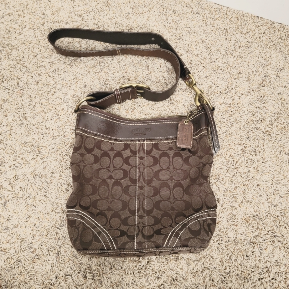 Coach Signature Canvas & Leather Hobo Crossbody